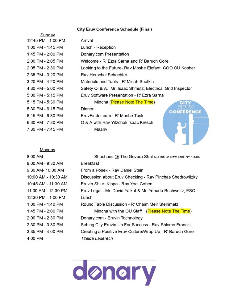 City Eruv Conference 2023 Schedule